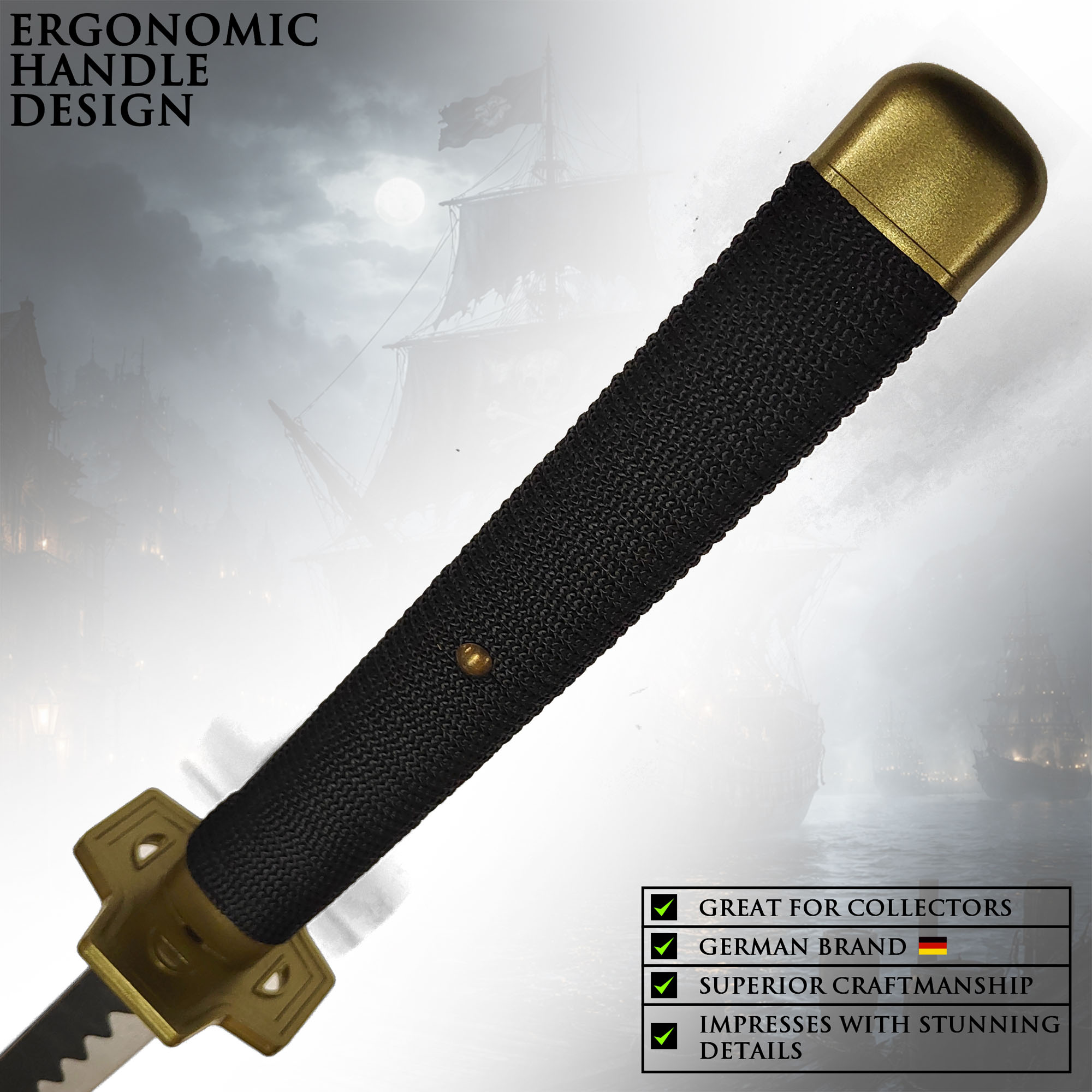 One Piece - Roronoa Zoro Yubashiri Wooden Katana with Sheath and Stand