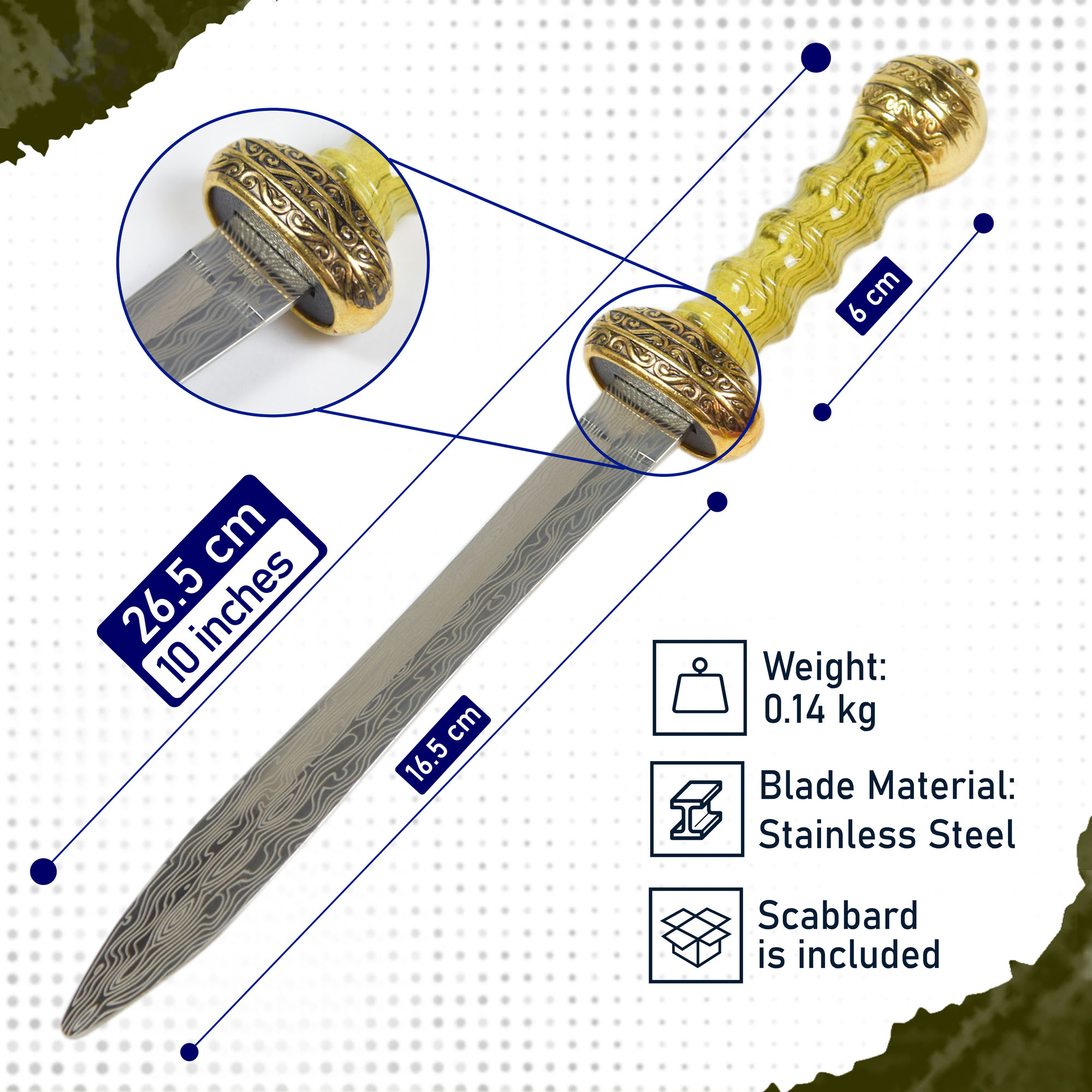 Roman Gladius - Miniaturschwert, Goldversion