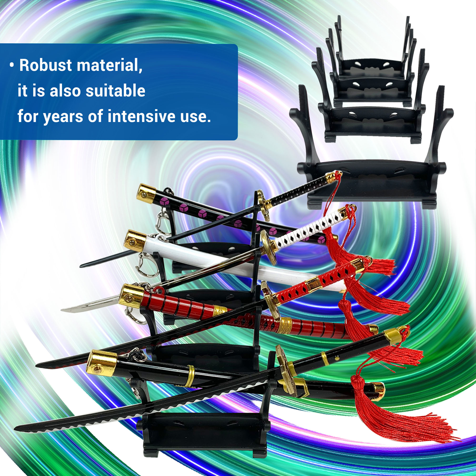 One-Piece-Schwert– Roronoa Zorro Set aus 4 Katanas, Samuraikatana-Brieföffner mit Scheide & Ständer