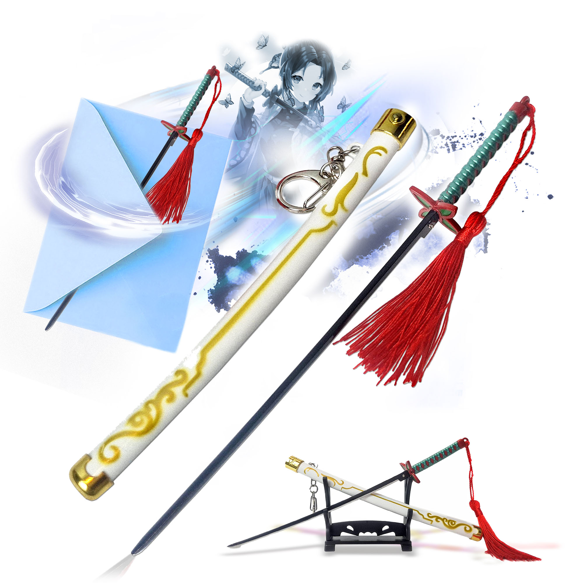Demon Slayer – Shinobu Kocho Samurai Katana Sword Letter Opener with Sheath and Stand