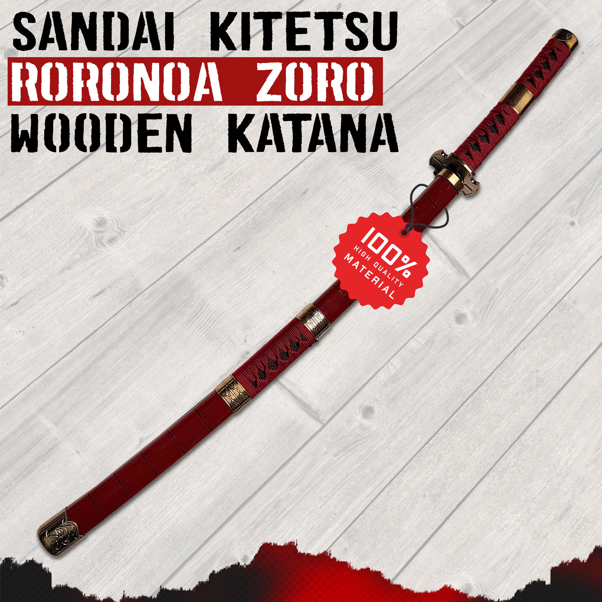 One Piece - Sandai Kitetsu Katana aus Holz mit Scheide