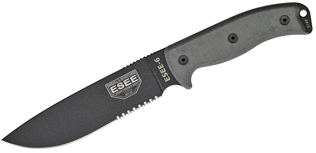 Esee Model 6 Fixed Blade, black, part serrated
