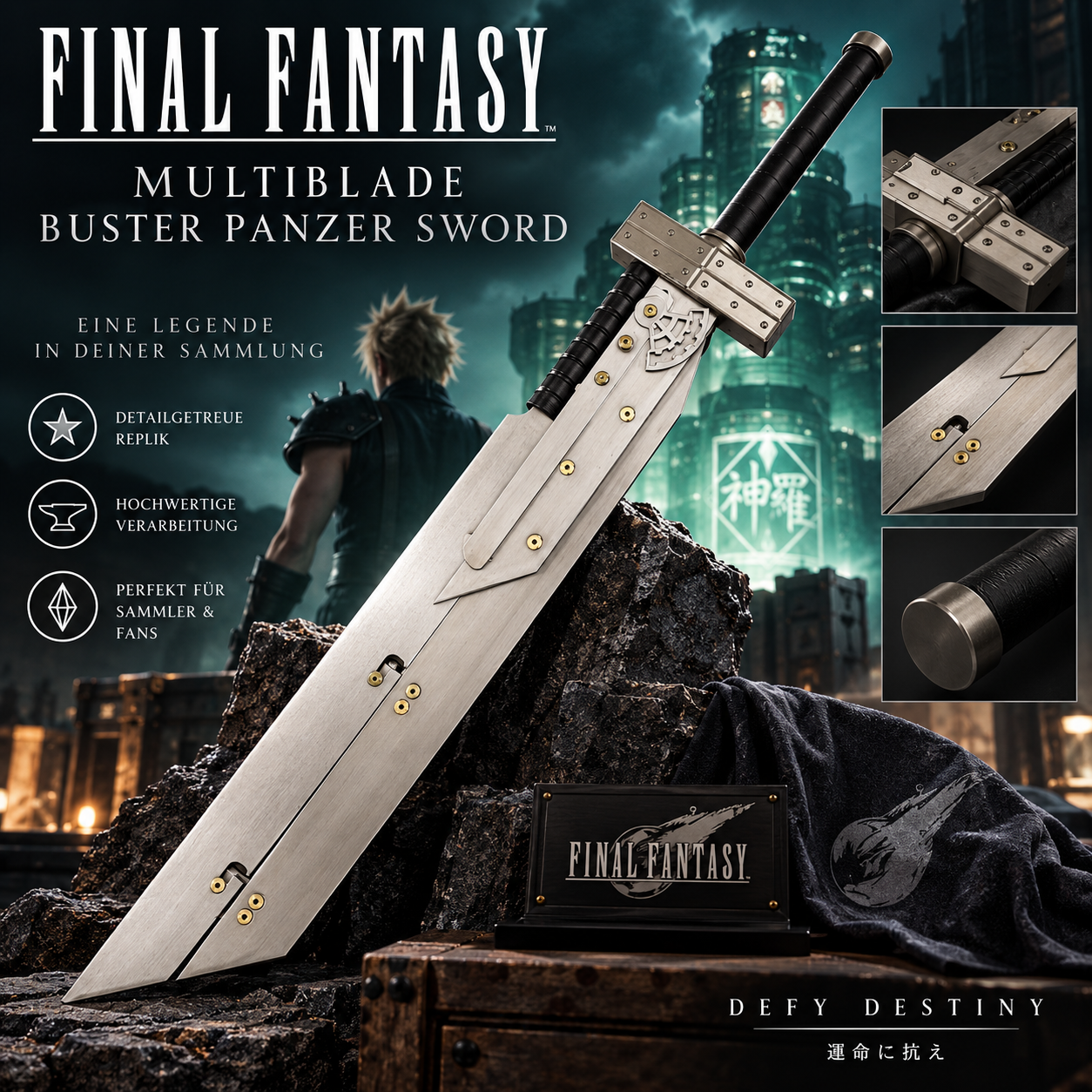 Final Fantasy: Multiblade Buster Panzer Schwert – 110 cm zerlegbare Stahl-Replika (6-in-1)
