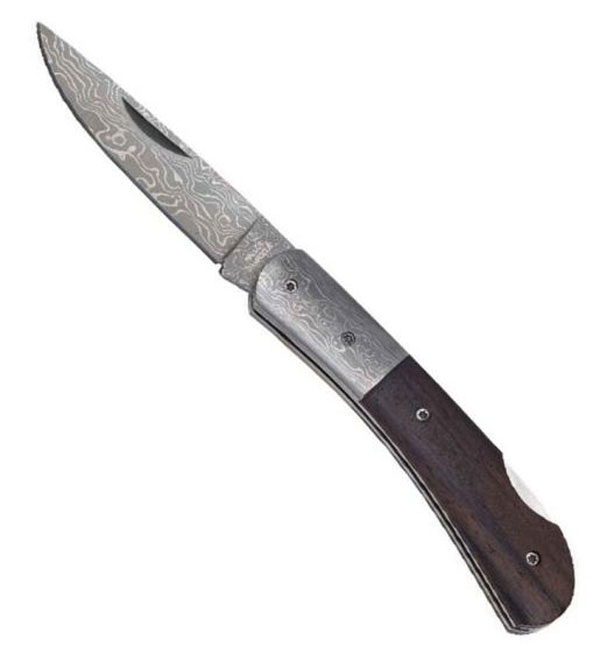 Damascus Pocket Knife with Ebony Handle, 7 cm