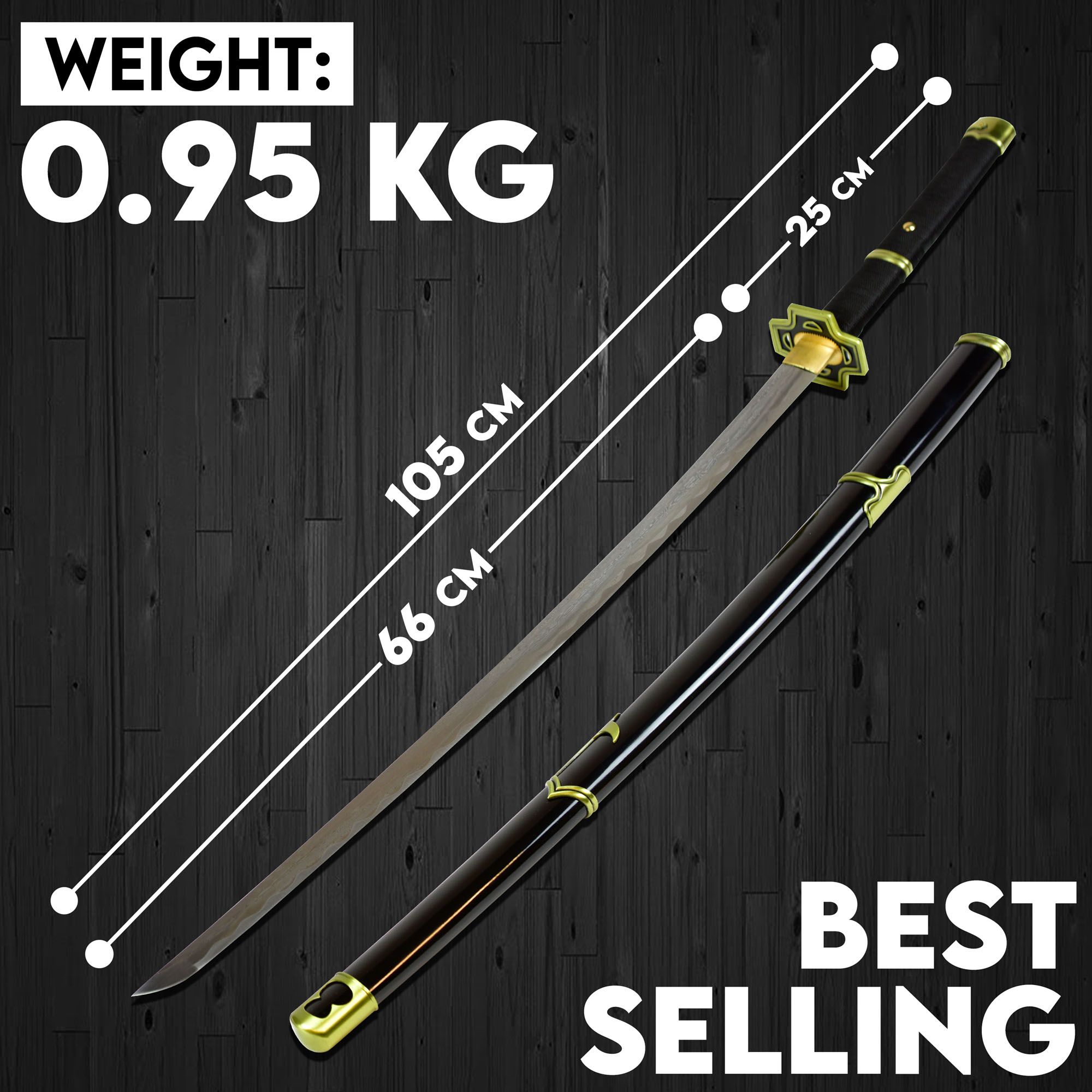 One Piece Roronoa Zoro Yubashiri Sword, black - handforged and folded, Set