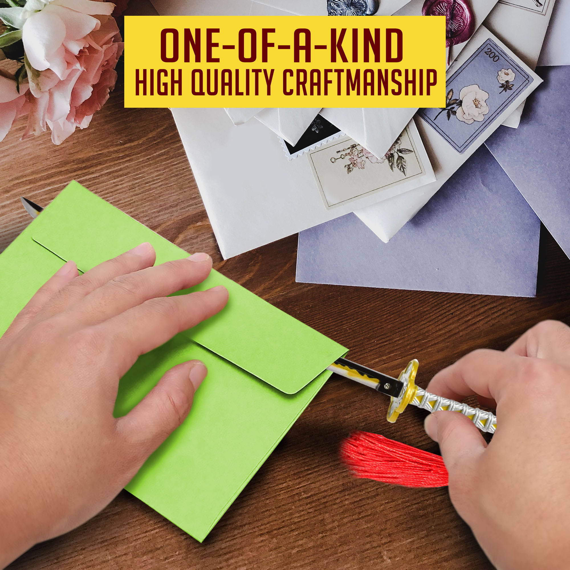 Demon Slayer – Agatsuma Zenitsu Katana Brieföffner Schwert mit Scheide und Ständer