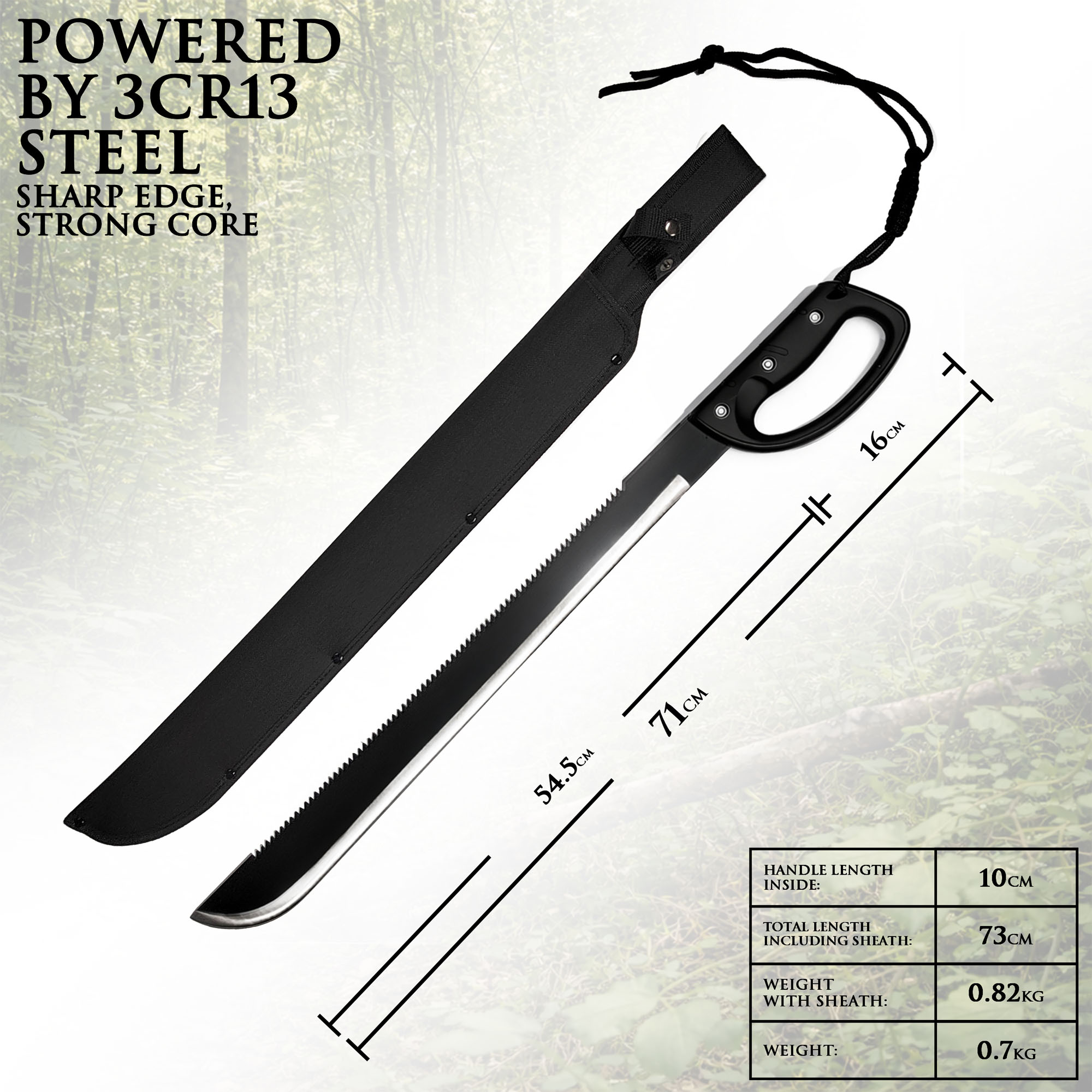 Heavy-Duty Bushcraft Machete with Sawback & Sheath