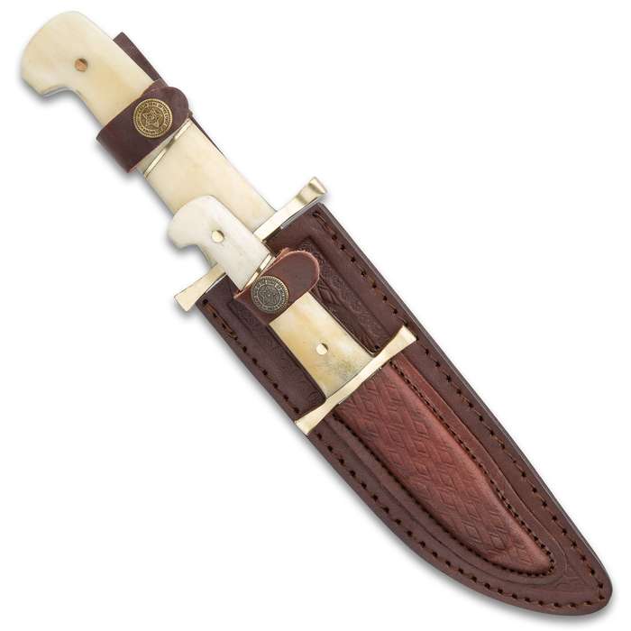 Camel Bone Bowie Knife - Two-Knife Set with Leather Twin Sheath