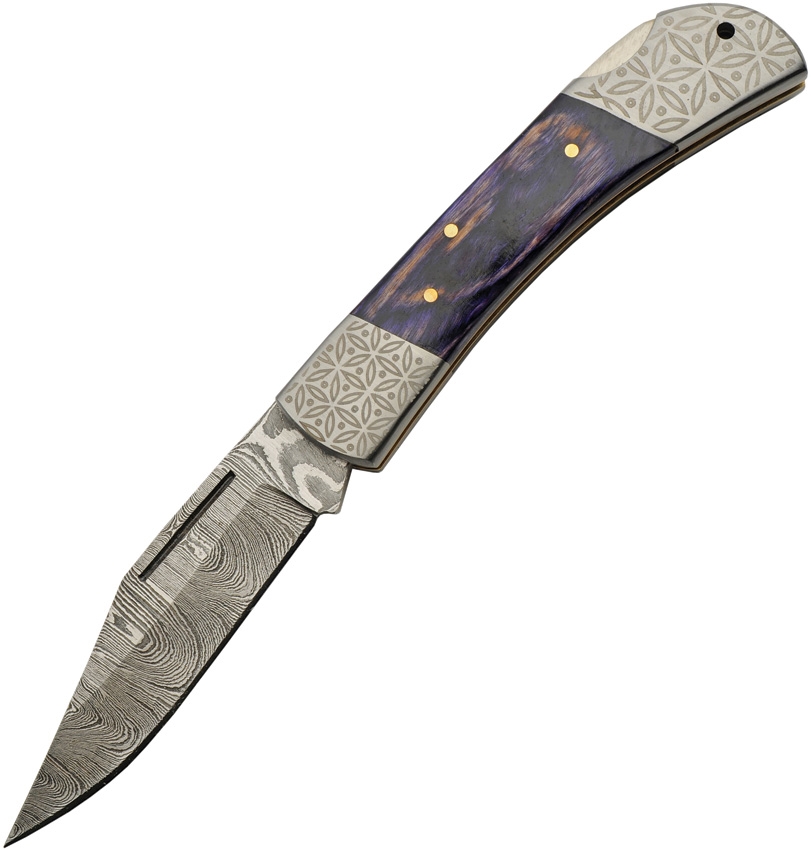 Damast Opal Blue Lockback Taschenmesser