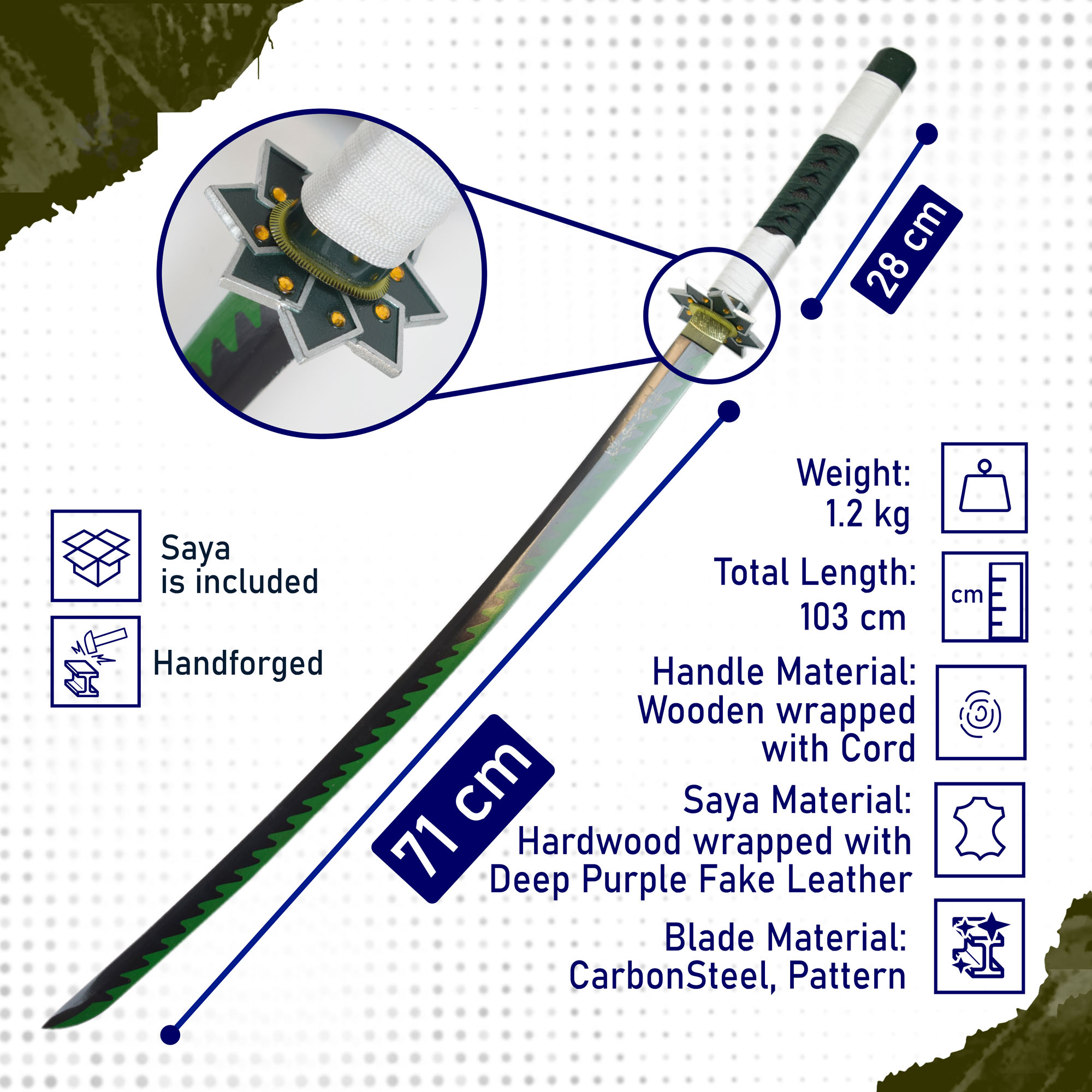 Demon Slayer: Kimetsu no Yaiba - Shinazugawa Sanemi Schwert - handgeschmiedet