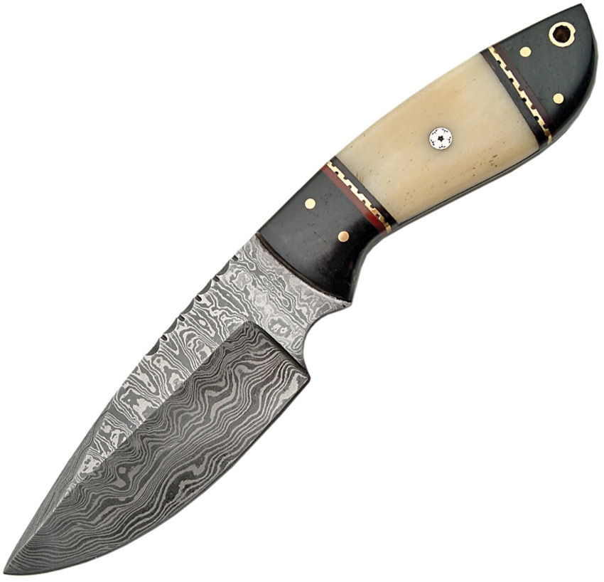 Damascus Knife, Fixed Blade, White Bone