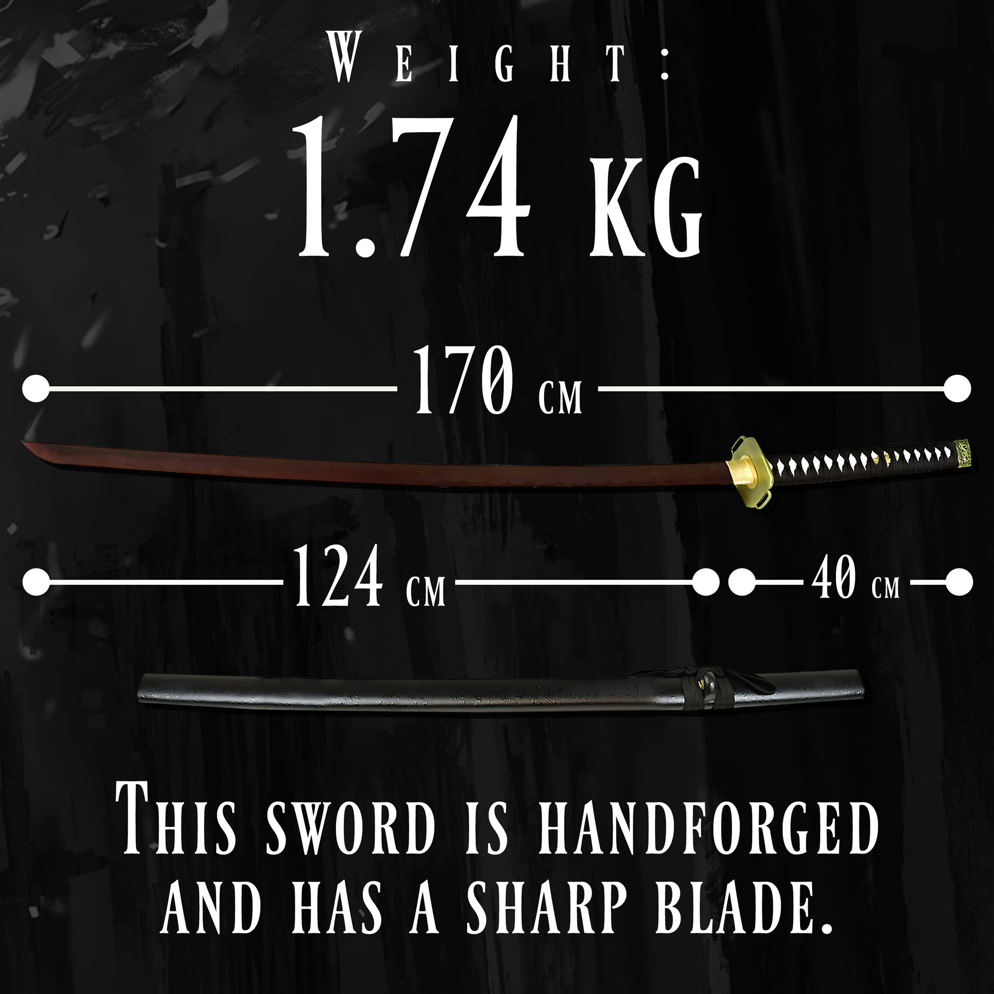 Sephiroth Masamune Schwert - handgeschmiedet & gefaltet, Set - Blutdamast Edition