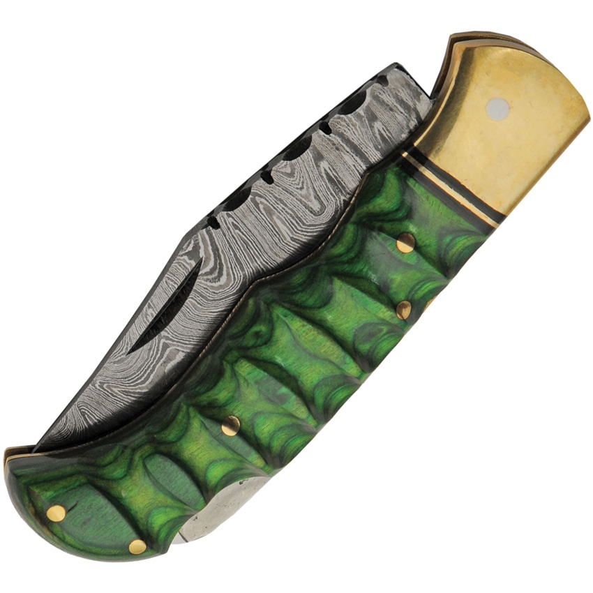 Damast Grooved Lockback Grün