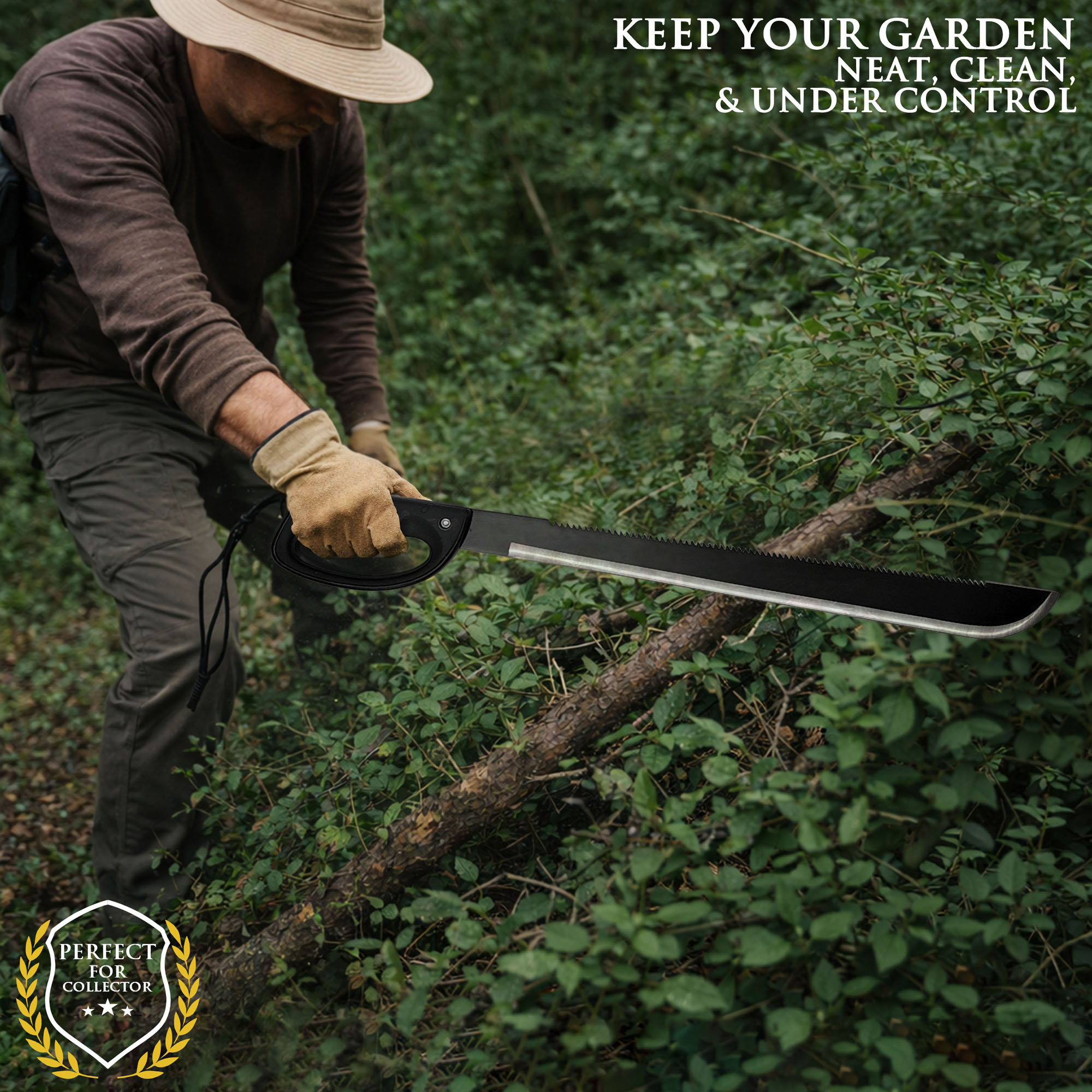 Heavy-Duty Bushcraft Machete with Sawback & Sheath