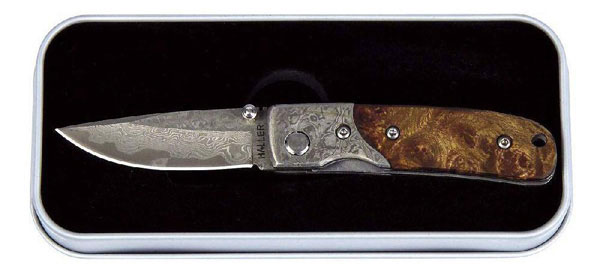 Damascus Pocket Knife Rootwood handle