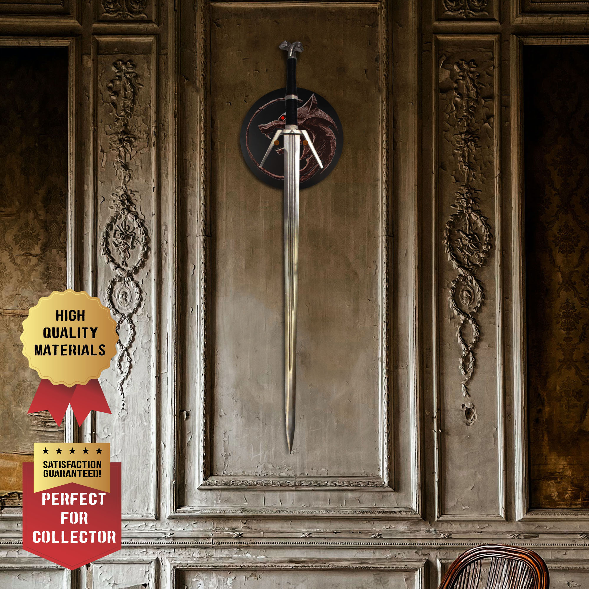 Witcher - Silber Schwert mit Scheide + Wanddisplay