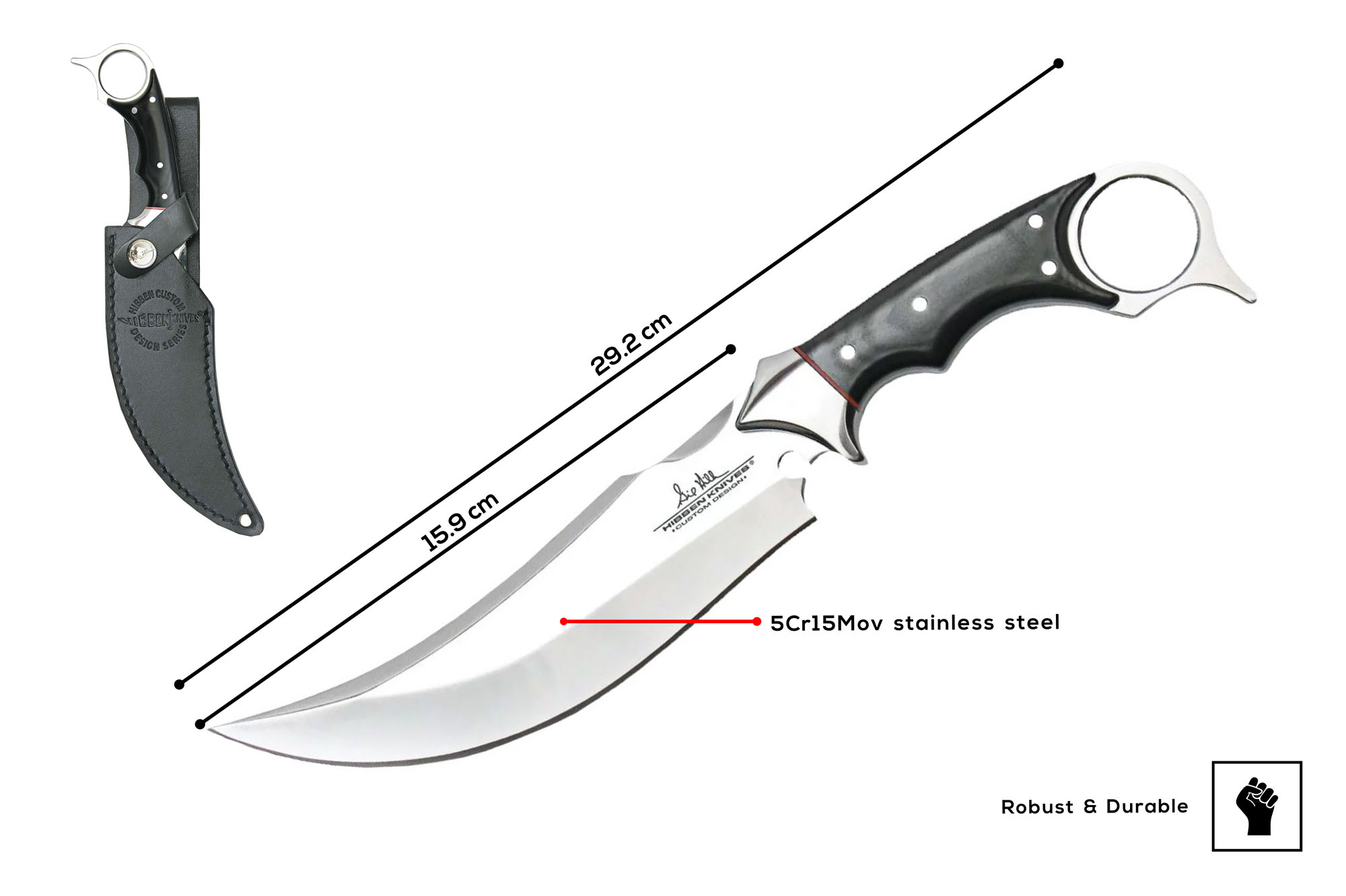 Hibben Black Micarta Karambit Knife with Sheath