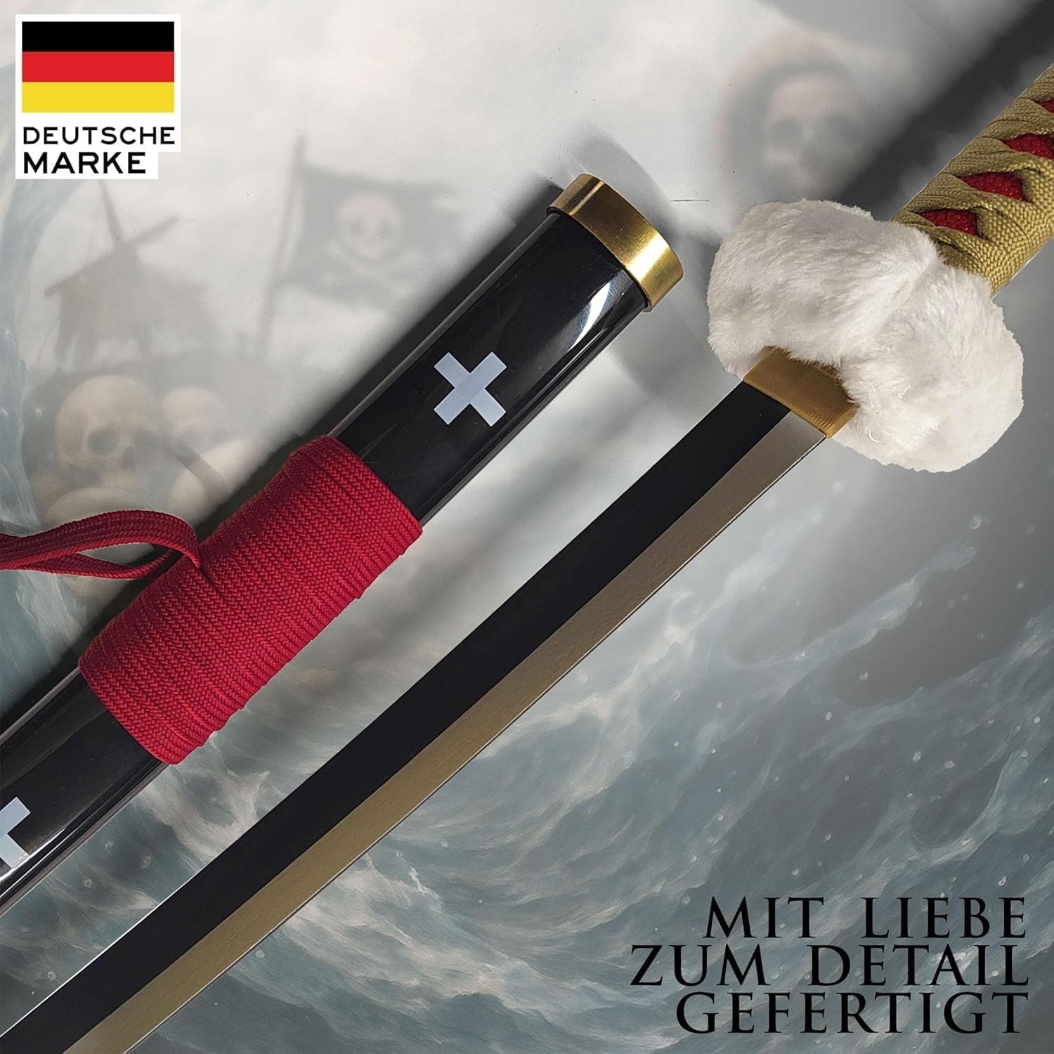 One Piece - Trafalgar Law Schwert brauner Griff aus Holz mit Scheide und Ständer 