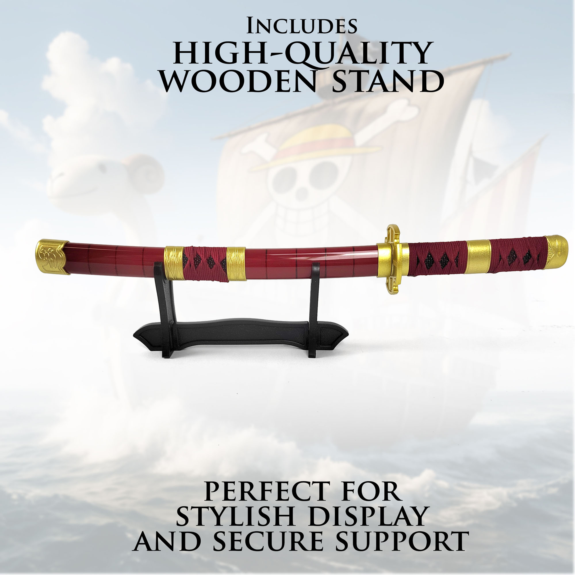 One Piece - Sandai Kitetsu Tanto aus Holz mit Scheide und Ständer