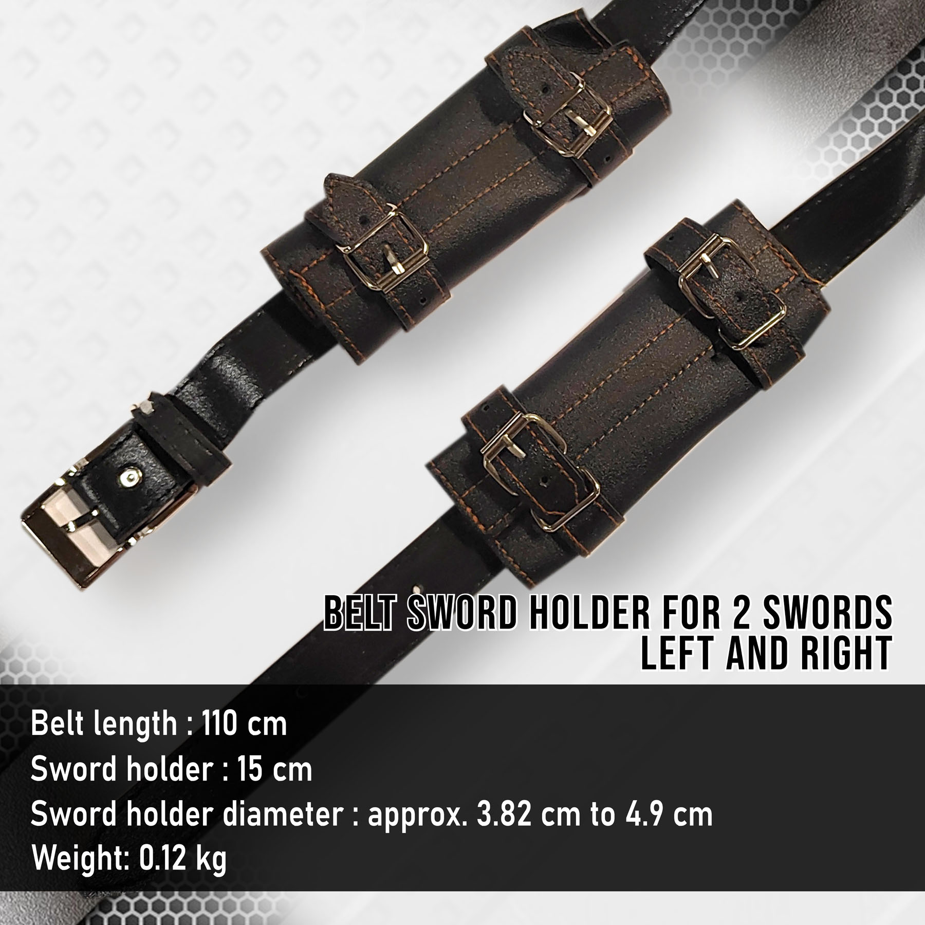 Belt sword holder for 2 swords left and right, black