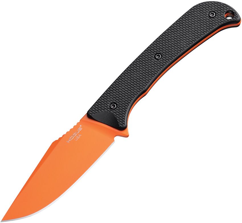 Extrak, CPM-M4 Hunter Orange Clip Point, schwarzer G10-Griff, Kydexscheide