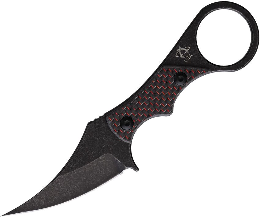 Sabot III, Black Stonewashed Blade, Red Twill Carbon Fiber Handle