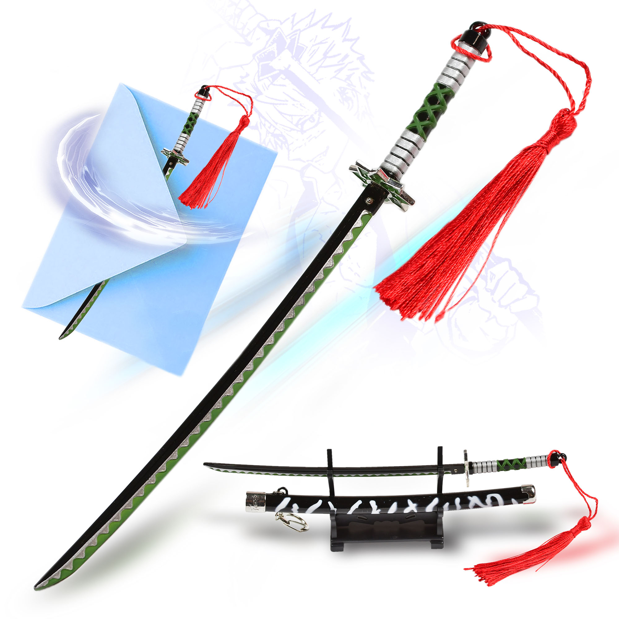 Demon Slayer – Shinazugawa Sanemi Katana Brieföffner Schwert mit Scheide und Ständer