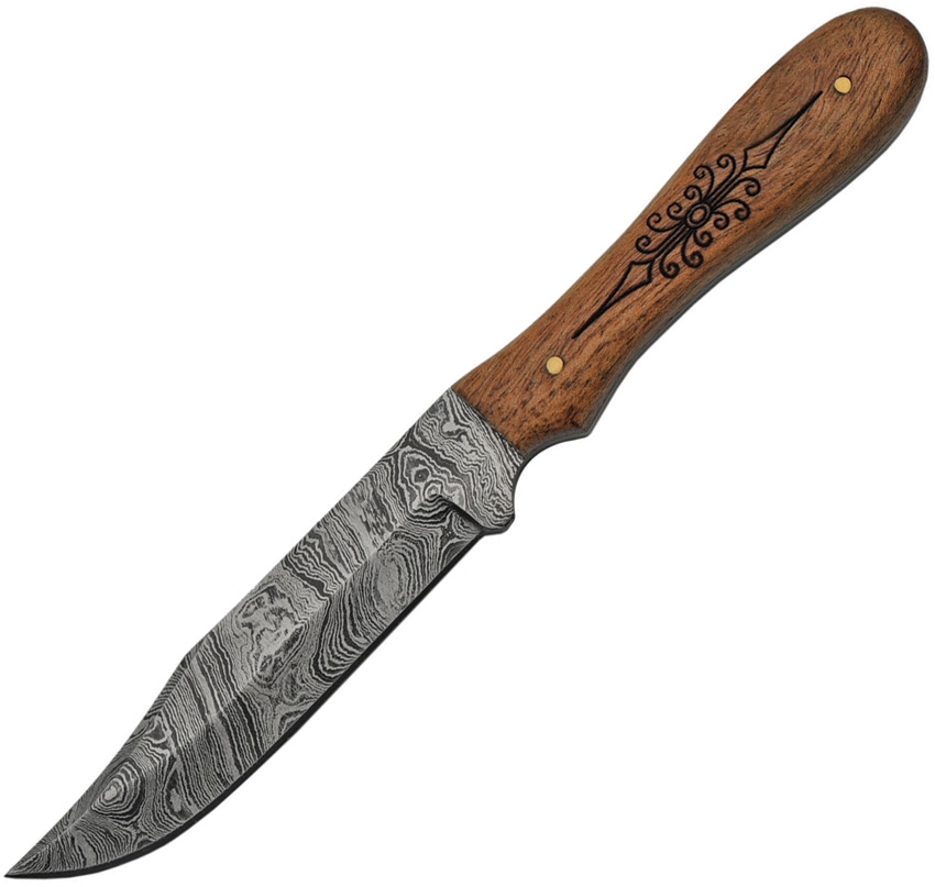 Damascus Knife, Fixed Blade, Wood 
