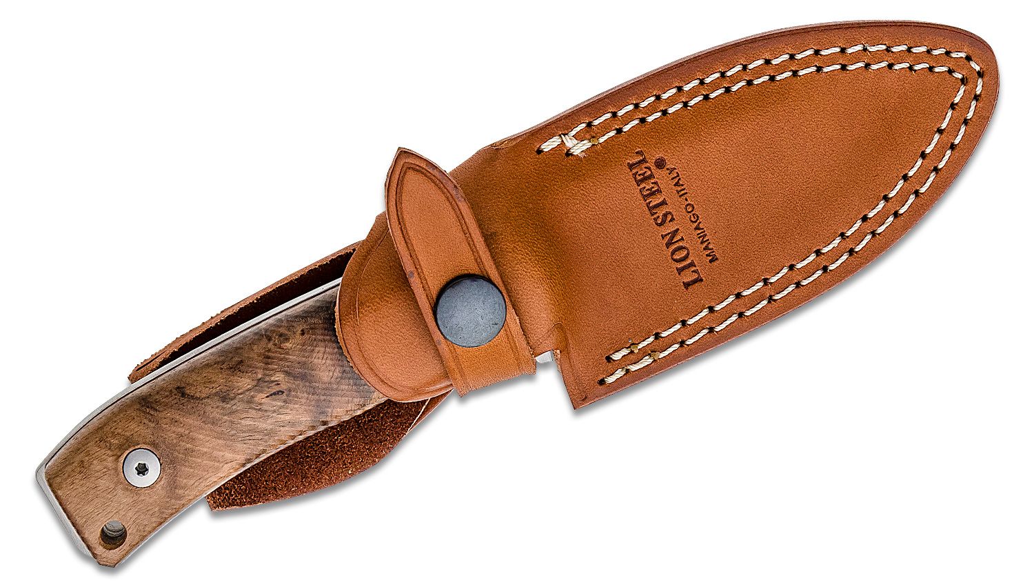 M4 WN Bushcrafting, Satin M390 Plain Blade, Walnut Wood Handle, Leather Sheath