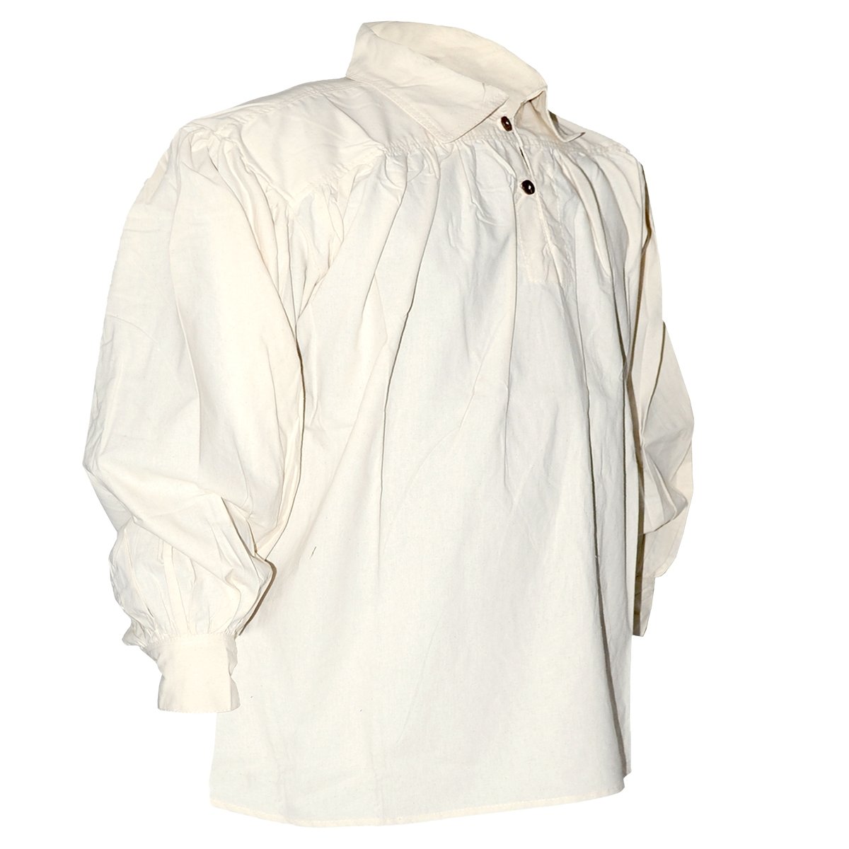 Cotton Shirt, Collared, Button Neck, Natural, Size XL