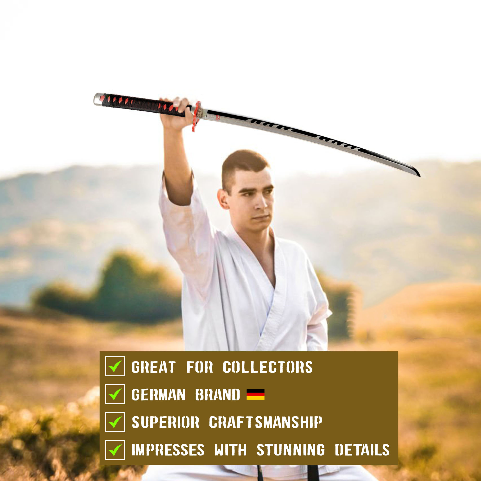 Demon Slayer - Tanjiro Kamado Schwert v2 - Fire Breath aus Holz mit Scheide