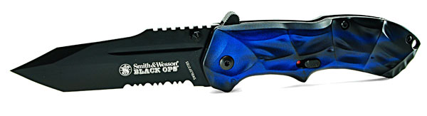 S&W Black Ops SmokeBlue Spring Assist Knife(Black Serrated Tanto