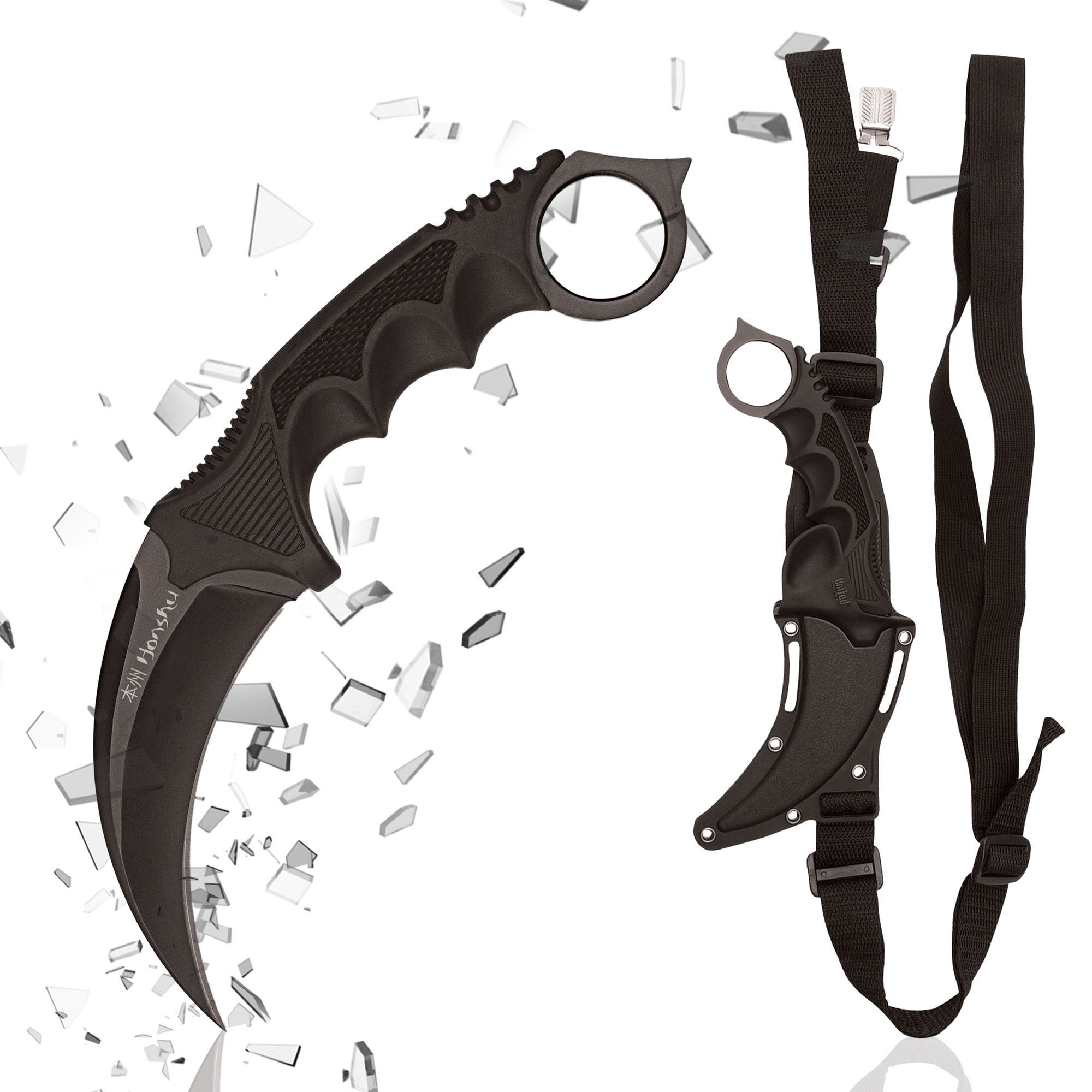 United Honshu Kerambit, black with shoulder harness