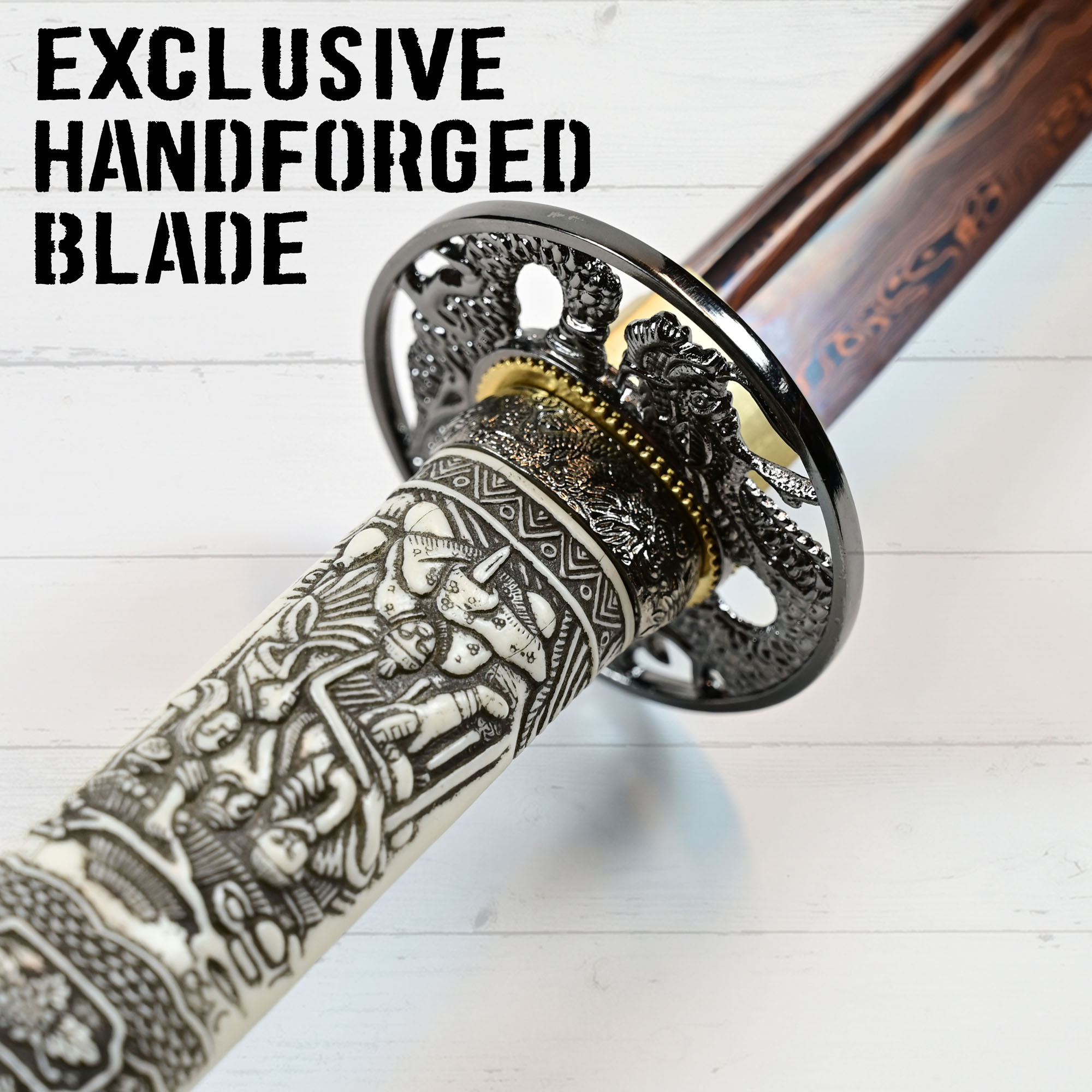 Highlander - Duncan MacLeod Katana - handforged & folded, Set - Blood Damascus Edition