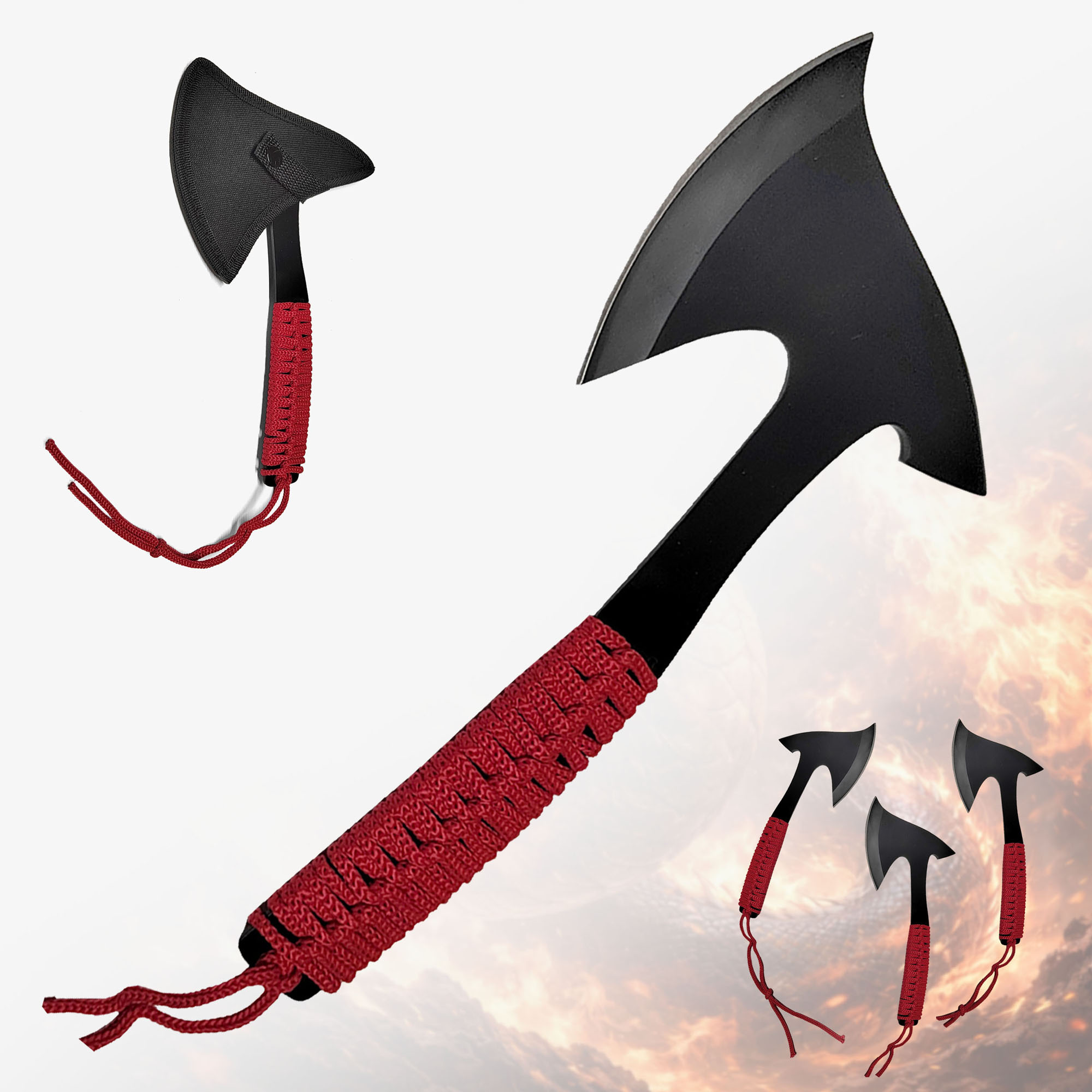 3er Wurfaxt Set mit Cordura-Scheiden