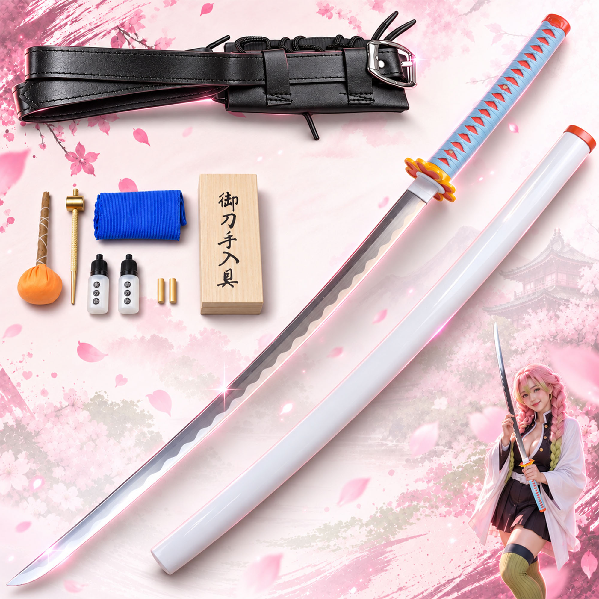 Demon Slayer: Kimetsu no Yaiba - Kanroji Mitsuri Schwert - handgeschmiedet und gefaltet, Set