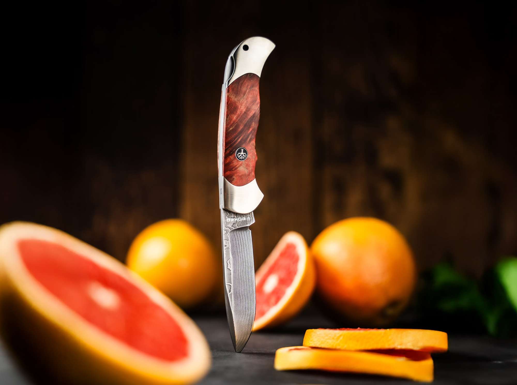 Optima Maserbirke Bloody Orange Damast