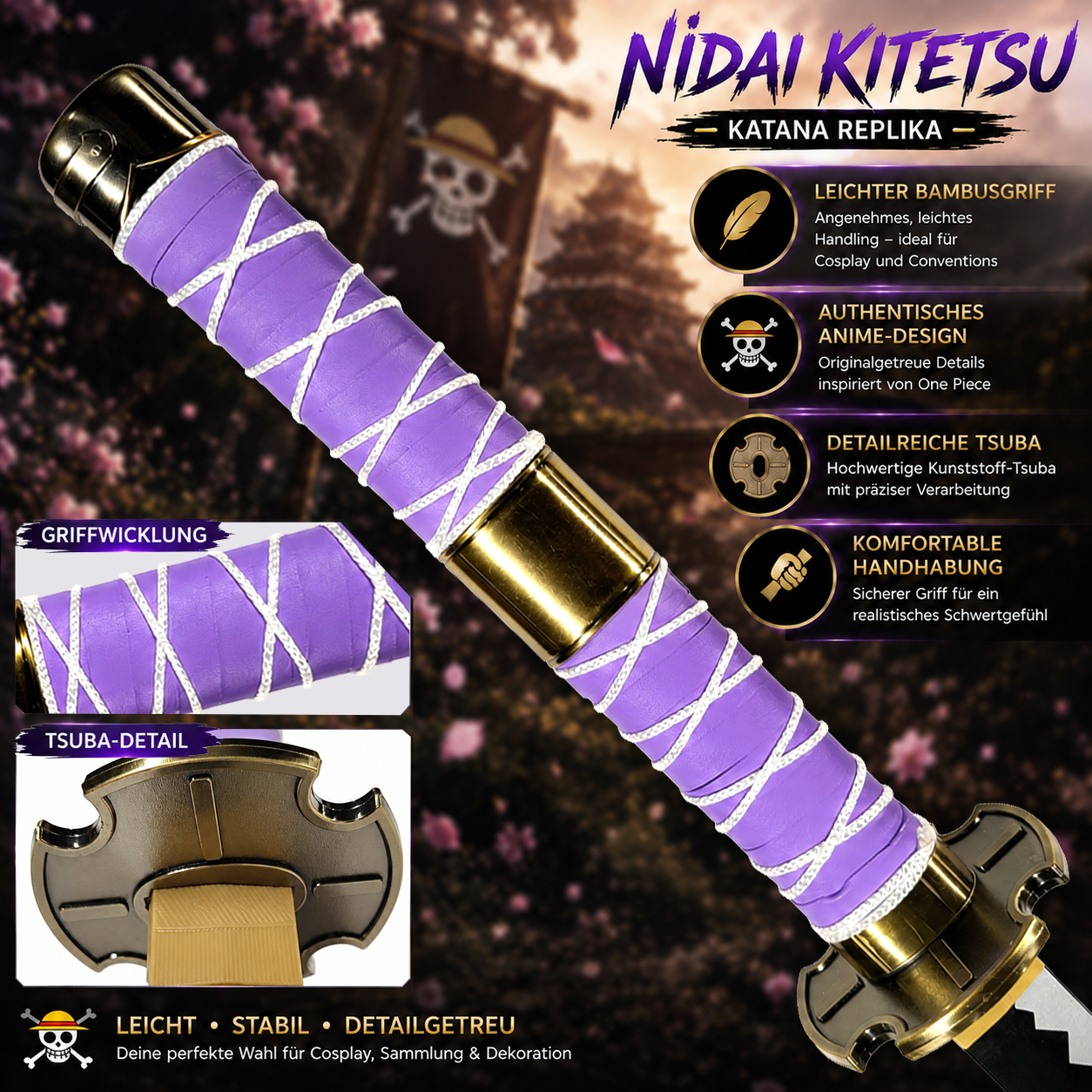 One Piece - Nidai Kitetsu Katana with Sheath (Wooden Version)