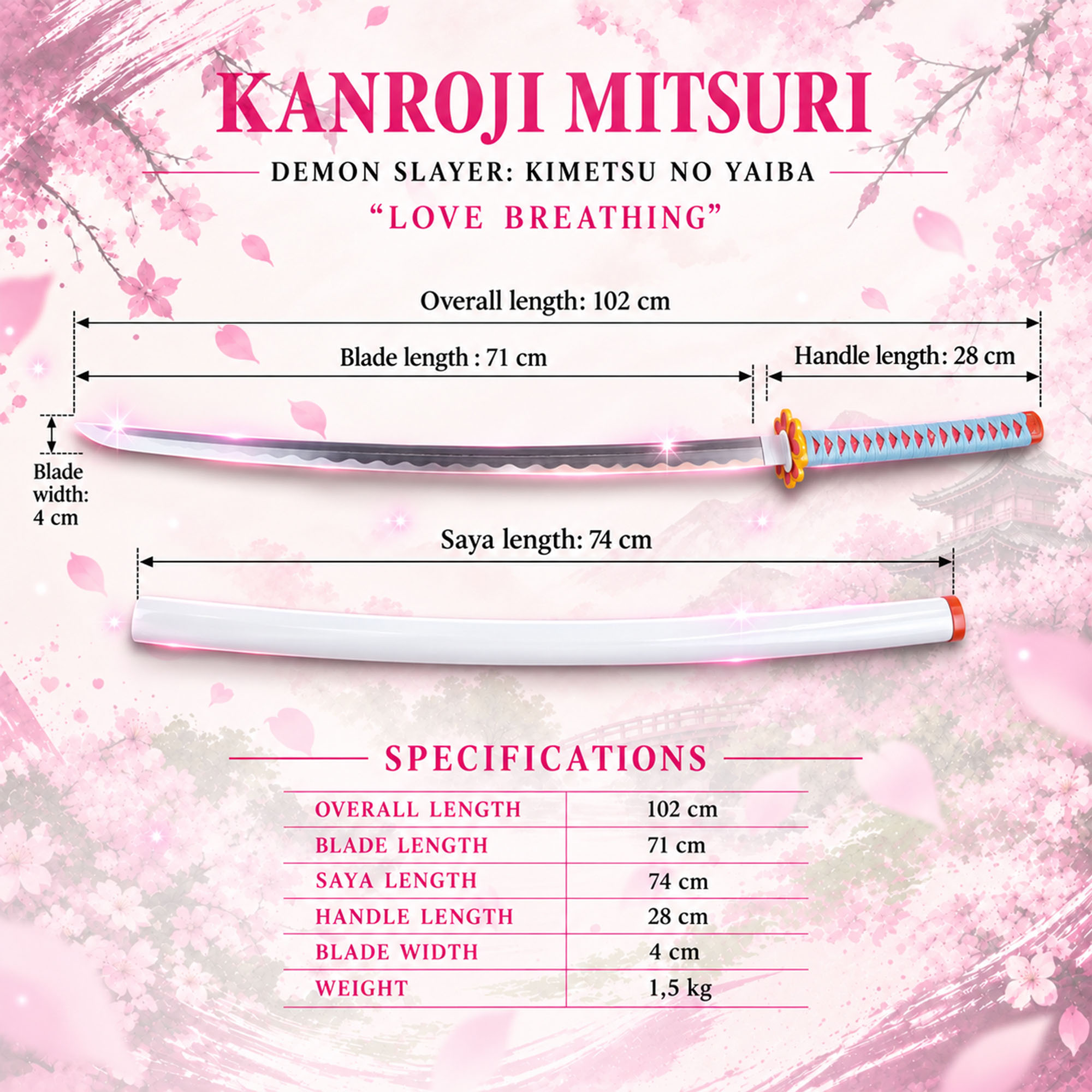 Demon Slayer: Kimetsu no Yaiba - Kanroji Mitsuri's Sword - handforged and folded, Set