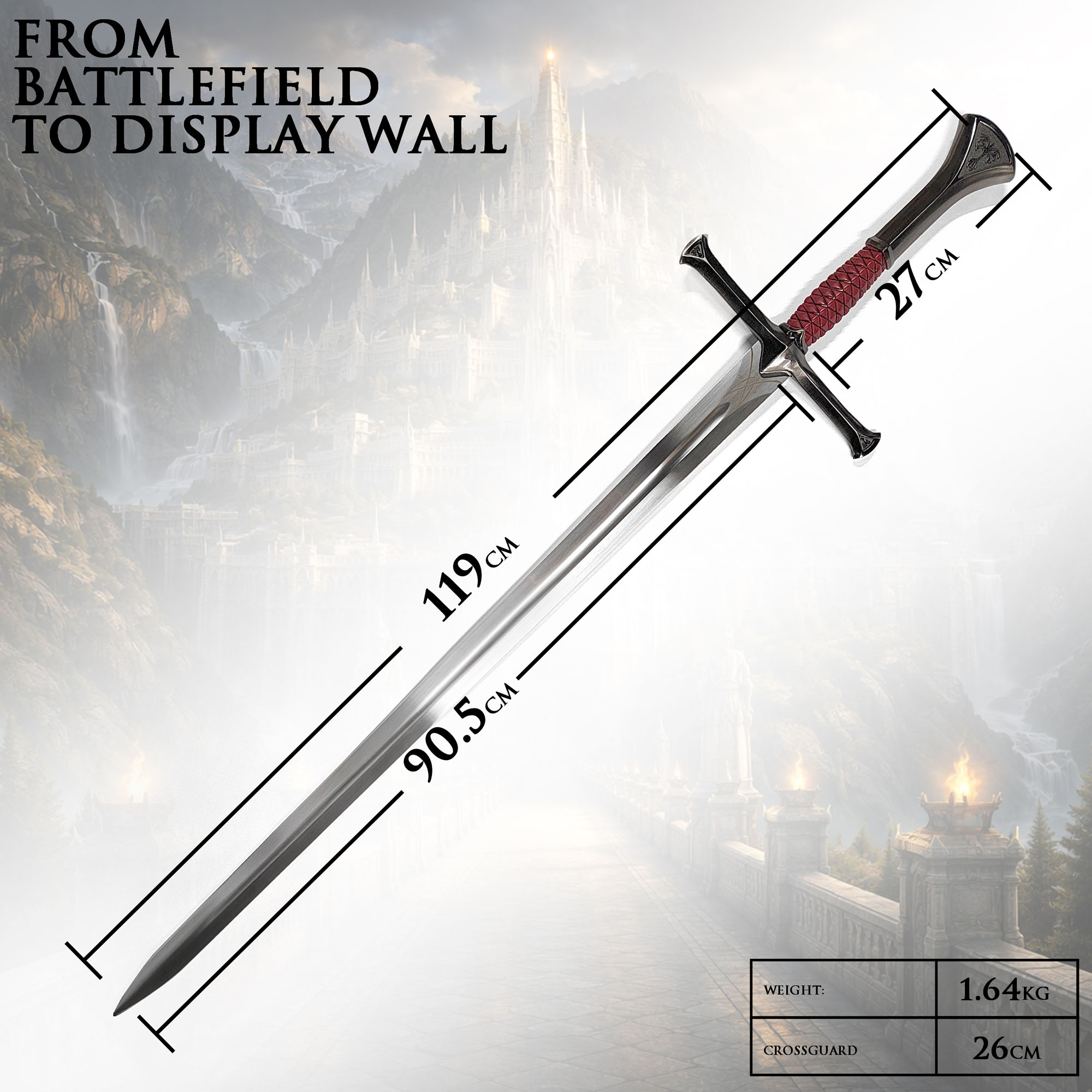 Der Herr der Ringe: Isildurs Schwert – 121cm Stahl-Replik inkl. Wandhalter