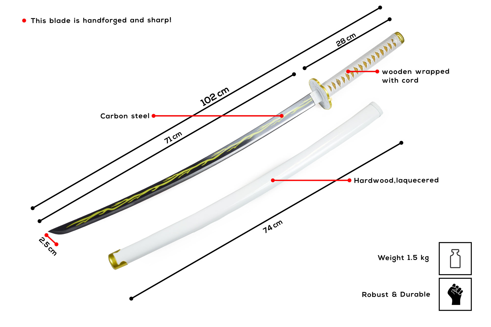 Demon Slayer: Kimetsu no Yaiba - Agatsuma Zenitsu Schwert - handgeschmiedet