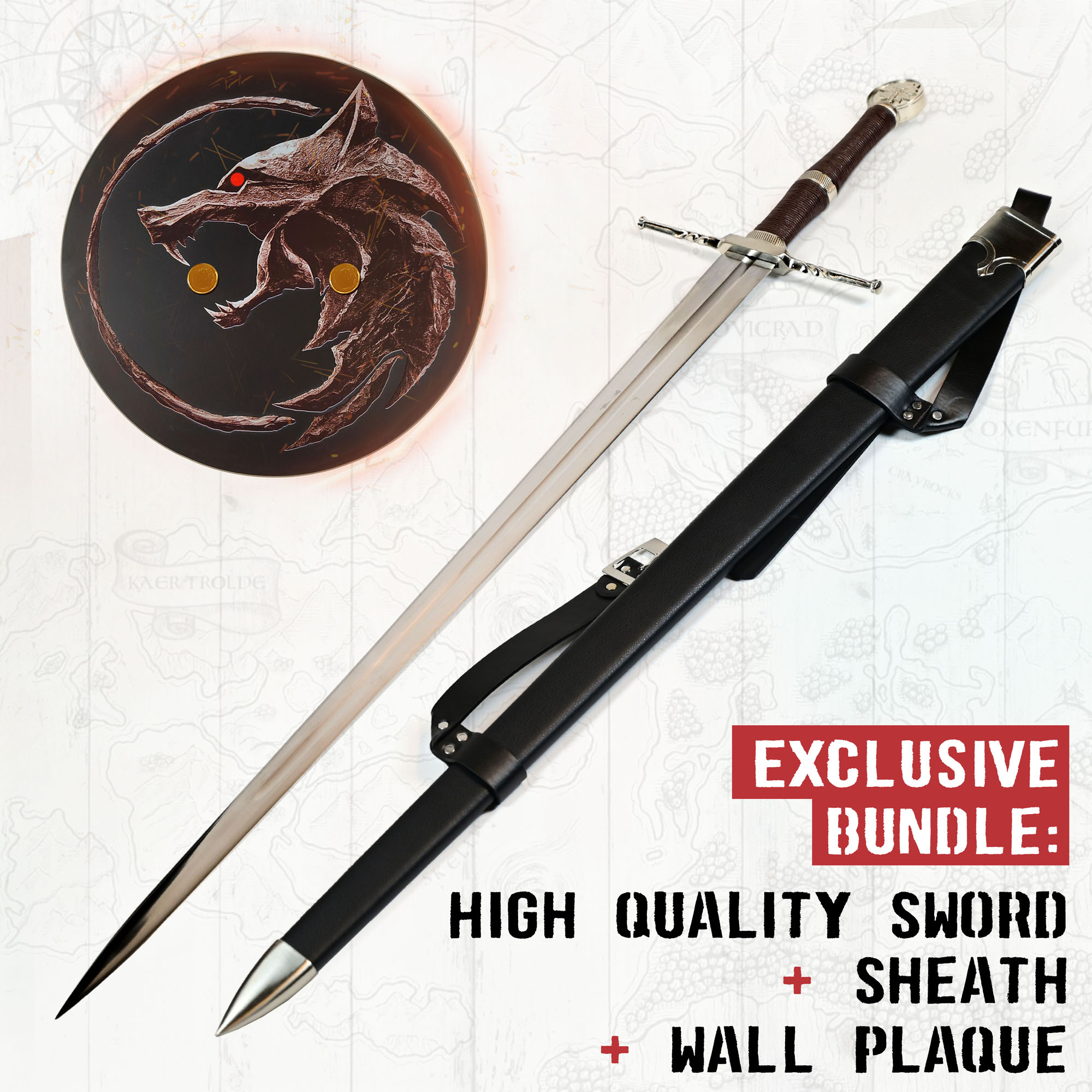 Witcher - Steel Sword with scabbard + Wall Plaque