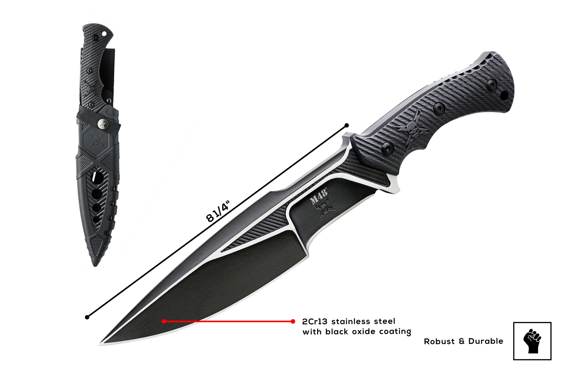 M48 Liberator Messer mit festgestellter Klinge und Scheide