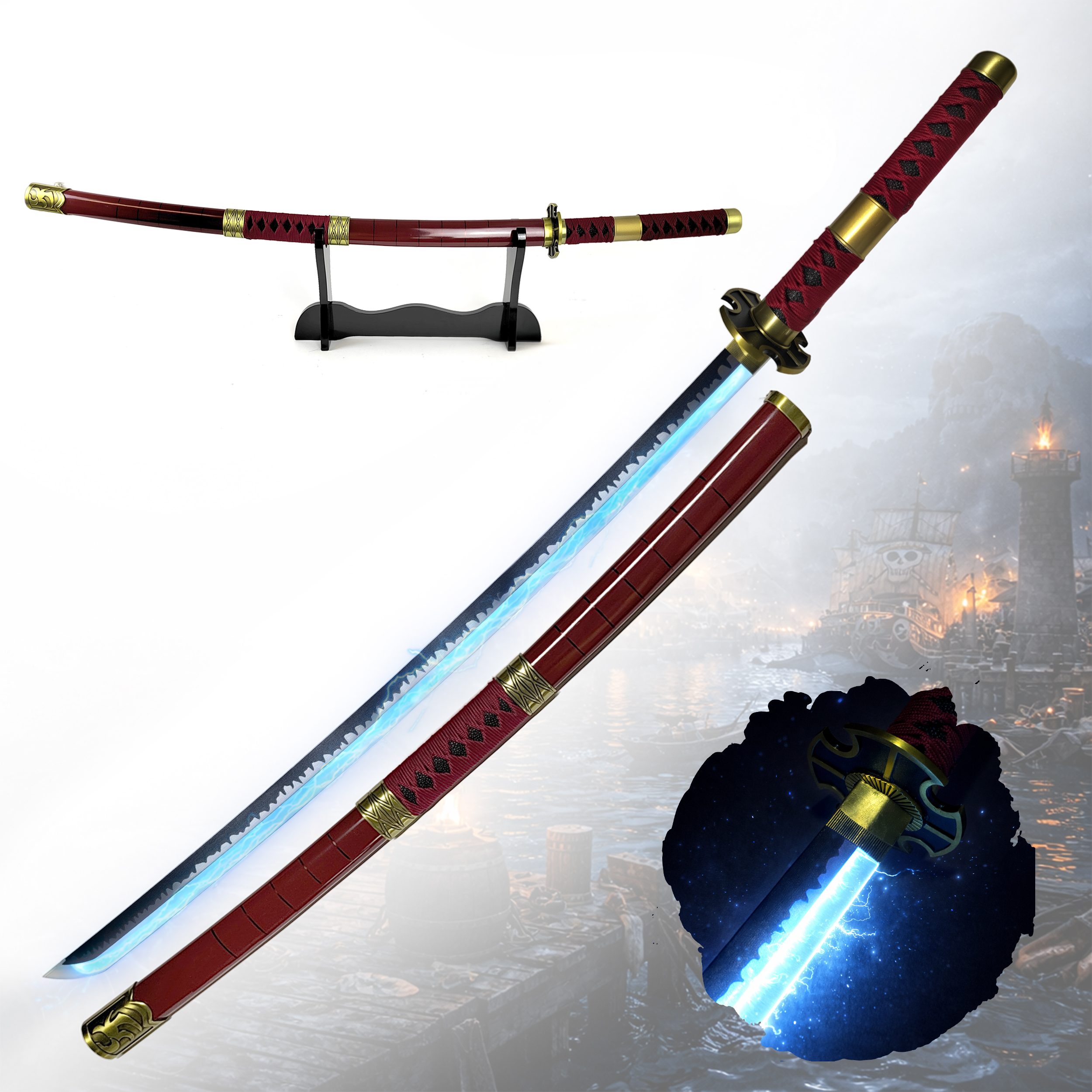 One Piece – Sandai Kitetsu Katana with Scabbard (Steel Blade with LED-Illuminated Edge)
