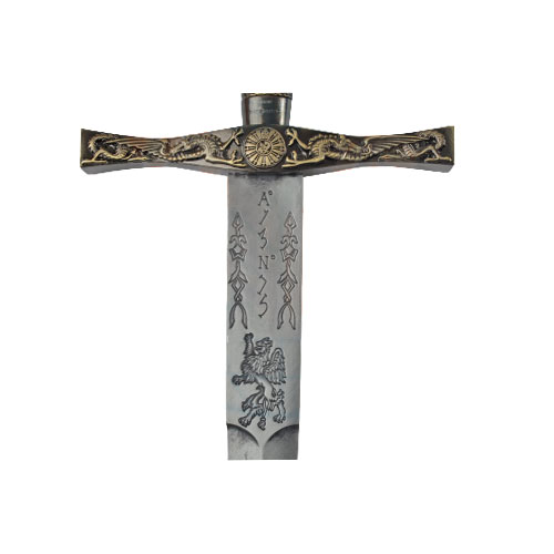 Excalibur, Schwert Arthurs messingfarben, rote Scheide