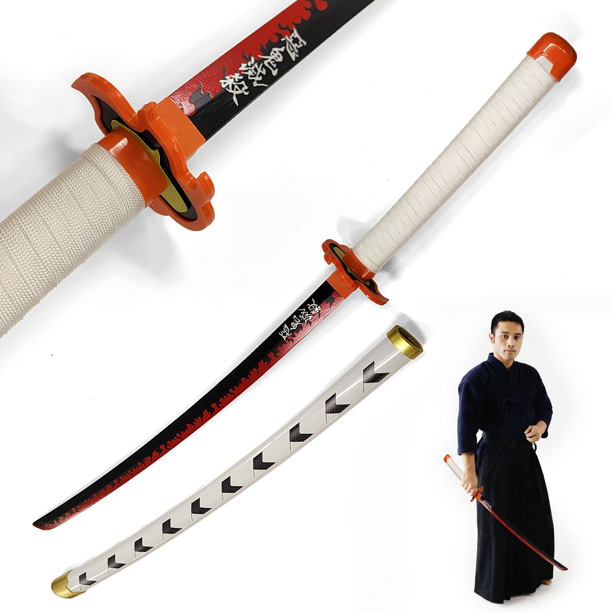 Demon Slayer - Rengoku Kyojuro sword made of wood with scabbard