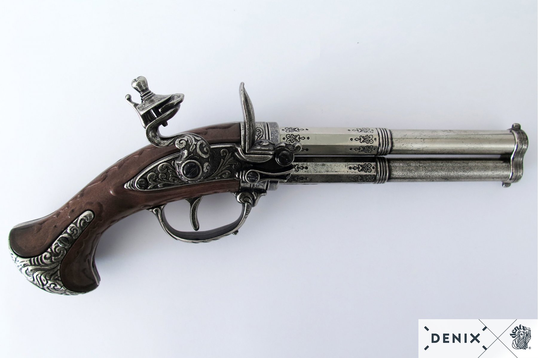 Double barrel flintlock pistol 18th century Metal, plastic