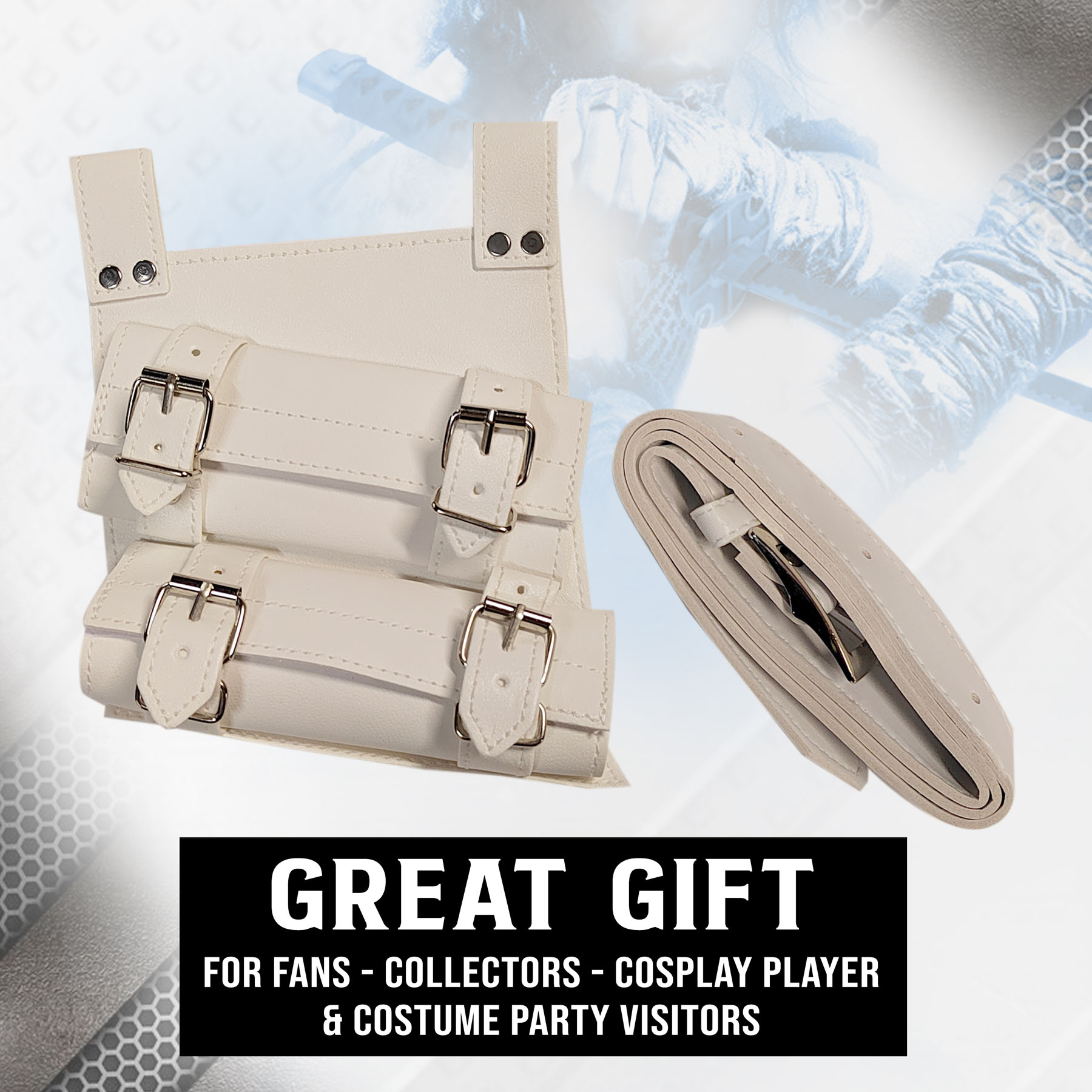 Belt sword holder for 2 swords on the same side, white