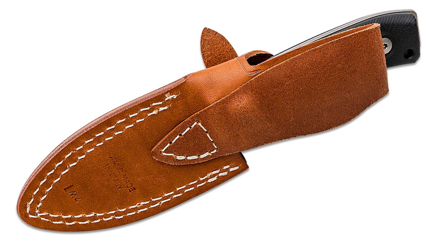M4 G10 Bushcrafting Fixed 3.74" Satin M390 Plain Blade, Black G10 Handles, Leather Sheath