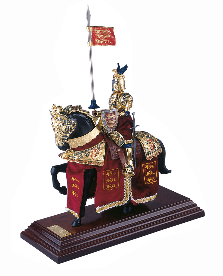 Miniatur Ritter auf Pferd, Drachenhelm, rot